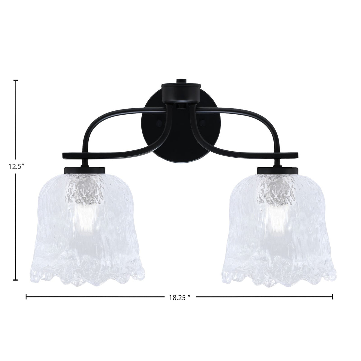 Toltec Cavella 12.5in 2-Light Bath Bar | Modern Matte Black and Clear Lava Glass | Bathroom Vanity | 8.5 x 12.5 in | Model 3912-MB-4230