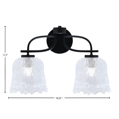 Toltec Cavella 12.5in 2-Light Bath Bar | Modern Matte Black and Clear Lava Glass | Bathroom Vanity | 8.5 x 12.5 in | Model 3912-MB-4230