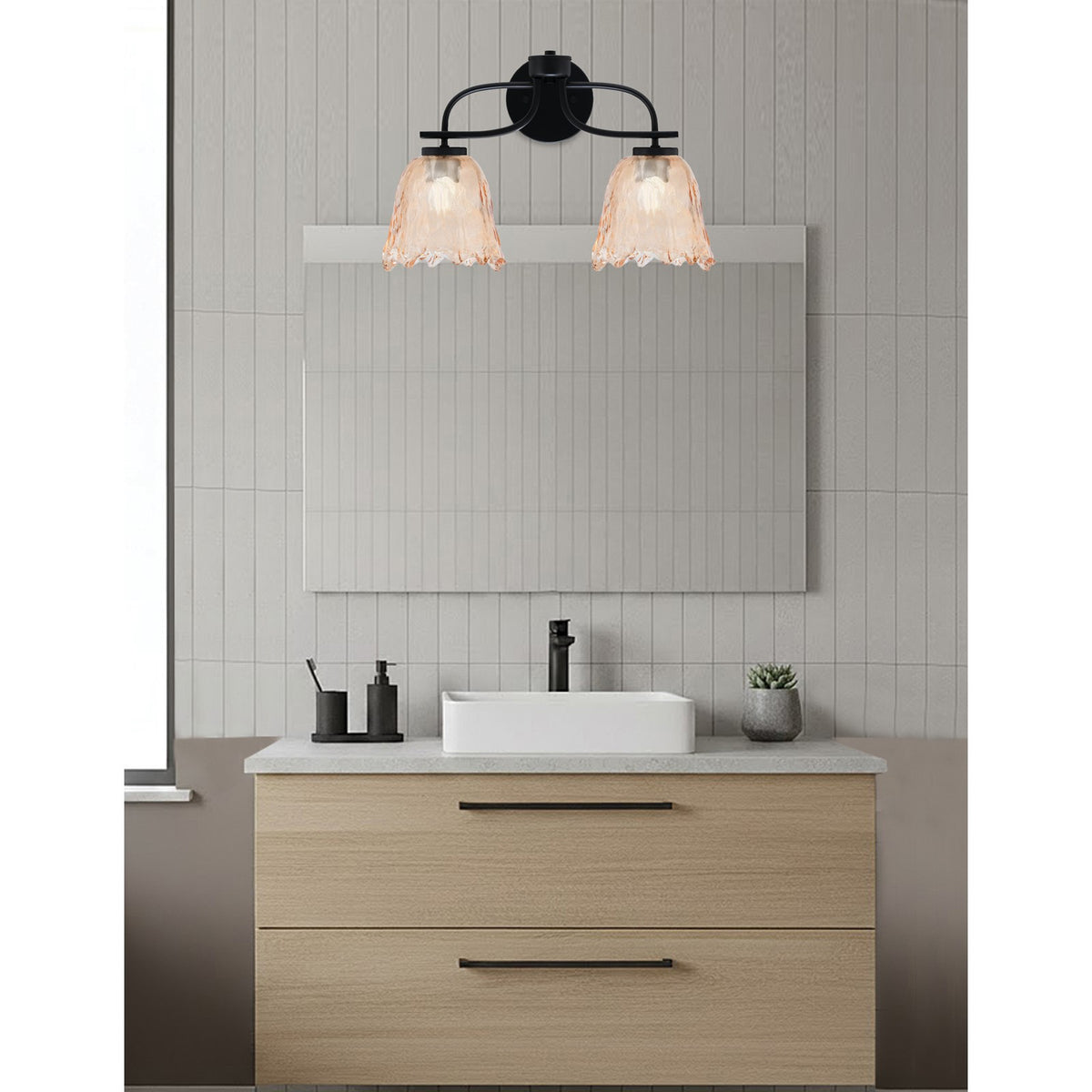 Toltec Cavella 12.5in 2-Light Bath Bar | Modern Matte Black and Amber Lava Glass | Bathroom Vanity | 8.5 x 12.5 in | Model 3912-MB-4233