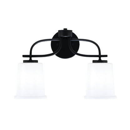 Toltec Cavella 2-Light Bath Bar | Modern Matte Black Steel and White Opal Glass | Bathroom Vanity Light | 7.25 x 12 in | Model 3912-MB-5031