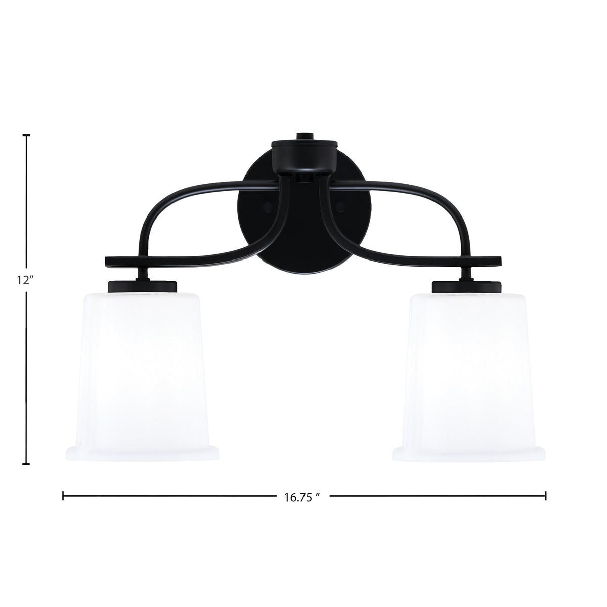 Toltec Cavella 2-Light Bath Bar | Modern Matte Black Steel and White Opal Glass | Bathroom Vanity Light | 7.25 x 12 in | Model 3912-MB-5031