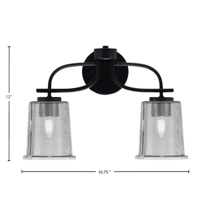 Toltec Cavella 2-Light Bath Bar | Modern Matte Black Steel and Smoke Bubble Glass | Bathroom Vanity Light | 7.25 x 12 in | Model 3912-MB-5032
