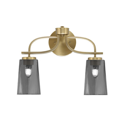 Toltec Cavella 12.5in 2-Light Bath Bar | Contemporary New Age Brass and Smoke Bubble Glass | Bathroom Vanity | 7 x 12.5 in | Model 3912-NAB-262
