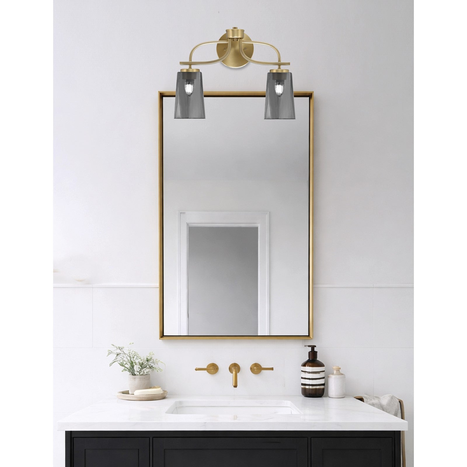 Toltec Cavella 12.5in 2-Light Bath Bar | Contemporary New Age Brass and Smoke Bubble Glass | Bathroom Vanity | 7 x 12.5 in | Model 3912-NAB-262