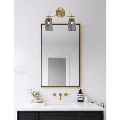 Toltec Cavella 12.5in 2-Light Bath Bar | Contemporary New Age Brass and Smoke Bubble Glass | Bathroom Vanity | 7 x 12.5 in | Model 3912-NAB-262