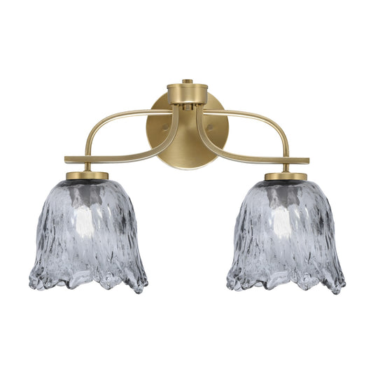 Toltec Cavella 12.5in 2-Light Bath Bar | Modern New Age Brass and Smoke Lava Glass | Bathroom Vanity Light | D 8.5 x H 12.5 in | Model 3912-NAB-4232