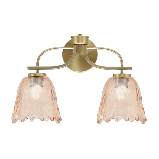 Toltec Cavella 12.5in 2-Light Bath Bar | Modern New Age Brass and Amber Lava Glass | Bathroom Vanity Light | D 8.5 x H 12.5 in | Model 3912-NAB-4233