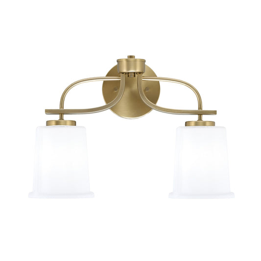Toltec Cavella 12in 2-Light Bath Vanity Light | Modern New Age Brass and White Opal Glass | Bathroom Vanity & Mirror Lighting | 7.25 x 12 in | Model 3912-NAB-5031