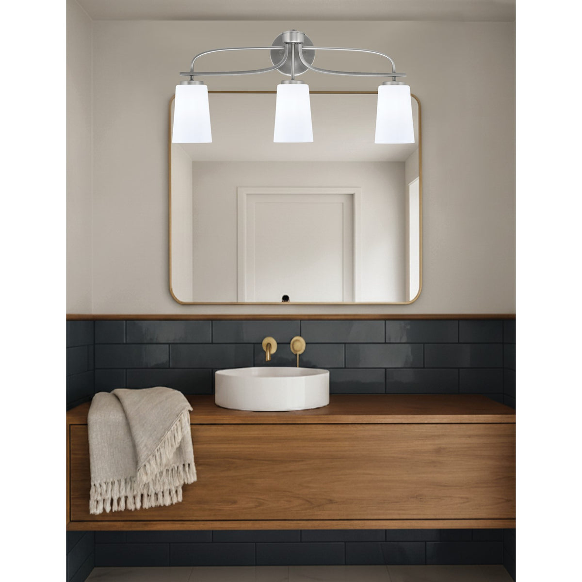 Toltec Cavella 12.5in 3-Light Bath Bar | Modern Graphite and White Opal Glass | Bathroom Vanity Light | D 7 x H 12.5 in | Model 3913-GP-261