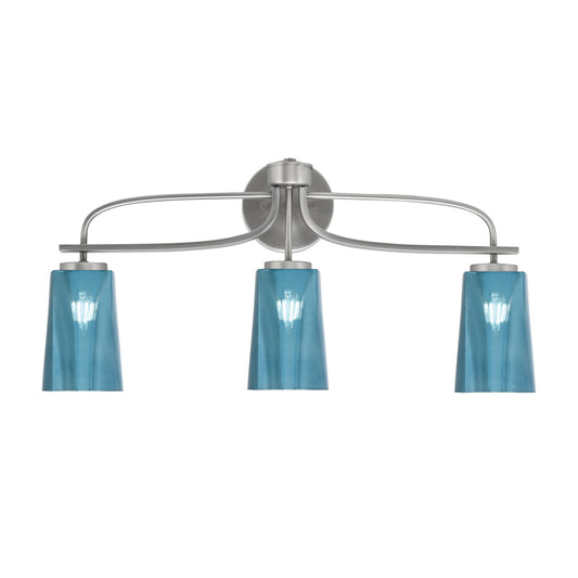 Toltec Cavella 12.5in 3-Light Bath Bar | Modern Graphite Steel and Blue Gradient Glass | Bathroom Vanity & Powder Room | 7 x 12.5 in | Model 3913-GP-265