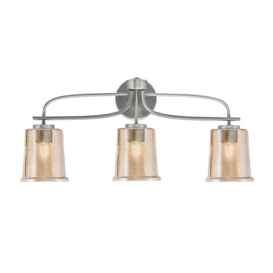 Toltec Cavella 12in 3-Light Bath Bar | Modern Graphite and Amber Bubble Glass | Bathroom Vanity Light | 7.25 x 12 in | Model 3913-GP-5033