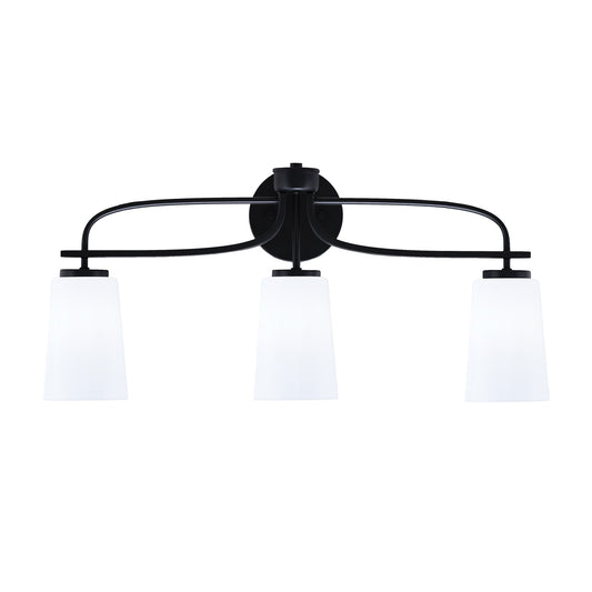 Toltec Cavella 12.5in 3-Light Bath Bar | Modern Matte Black Steel and White Opal Glass | Bathroom Vanity | 7 x 12.5 in | Model 3913-MB-261