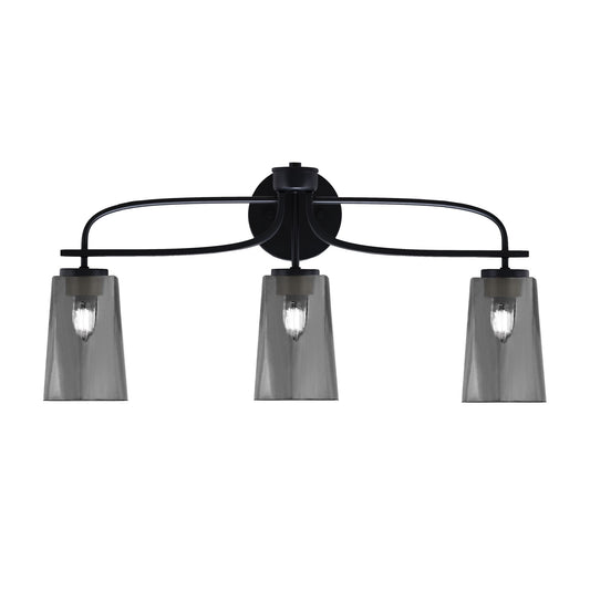 Toltec Cavella 12.5in 3-Light Bath Bar | Modern Matte Black Steel and Smoke Bubble Glass | Bathroom Vanity | 7 x 12.5 in | Model 3913-MB-262