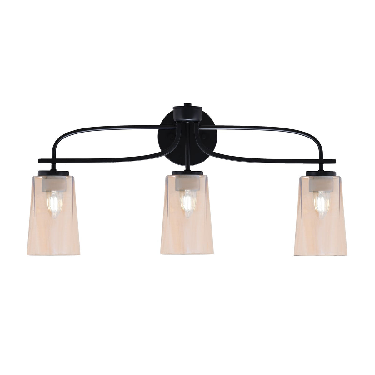 Toltec Cavella 12.5in 3-Light Bath Bar | Modern Matte Black Steel and Amber Gradient Glass | Bathroom Vanity | 7 x 12.5 in | Model 3913-MB-263