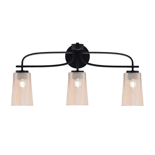 Toltec Cavella 12.5in 3-Light Bath Bar | Modern Matte Black Steel and Amber Gradient Glass | Bathroom Vanity | 7 x 12.5 in | Model 3913-MB-263