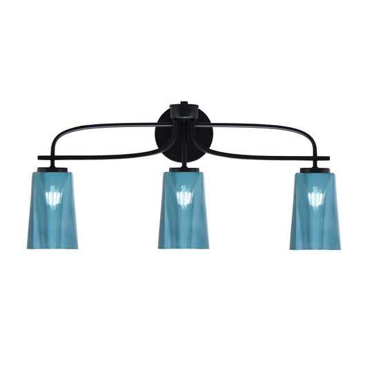 Toltec Cavella 12.5in 3-Light Bath Bar | Modern Matte Black Steel and Blue Gradient Glass | Bathroom Vanity | 7 x 12.5 in | Model 3913-MB-265