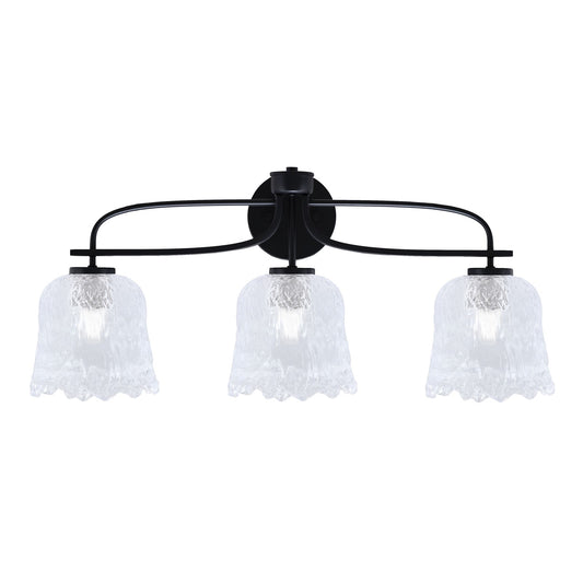 Toltec Cavella 3-Light Bath Bar | Modern Matte Black and Clear Lava Glass | Bathroom Vanity Lighting | 8.5 x 12.5 in | Model 3913-MB-4230