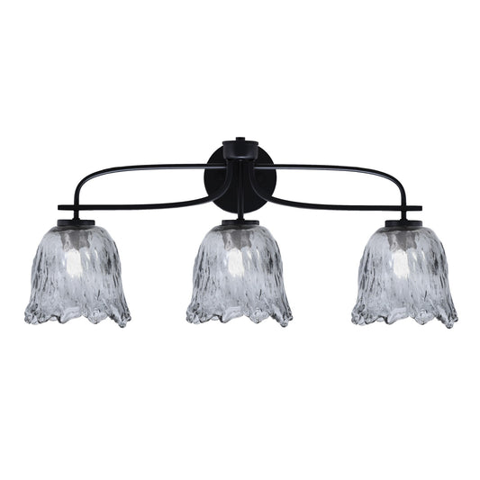 Toltec Cavella 12.5in 3-Light Bath Bar | Modern Matte Black Steel and Smoke Lava Glass | Bathroom Vanity | 8.5 x 12.5 in | Model 3913-MB-4232