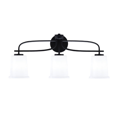 Toltec Cavella 3-Light Bath Bar | Modern Matte Black and White Opal Glass | Bathroom Vanity Lighting | 7.25 x 12 in | Model 3913-MB-5031