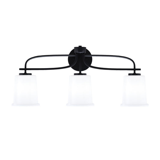 Toltec Cavella 3-Light Bath Bar | Modern Matte Black and White Opal Glass | Bathroom Vanity Lighting | 7.25 x 12 in | Model 3913-MB-5031