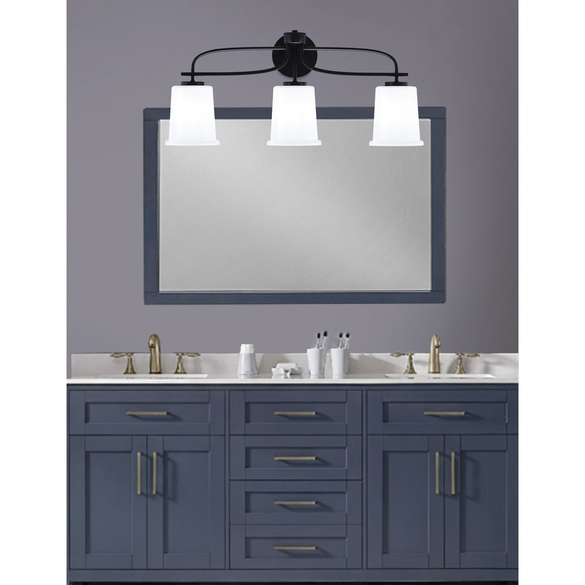 Toltec Cavella 3-Light Bath Bar | Modern Matte Black and White Opal Glass | Bathroom Vanity Lighting | 7.25 x 12 in | Model 3913-MB-5031