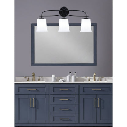 Toltec Cavella 3-Light Bath Bar | Modern Matte Black and White Opal Glass | Bathroom Vanity Lighting | 7.25 x 12 in | Model 3913-MB-5031