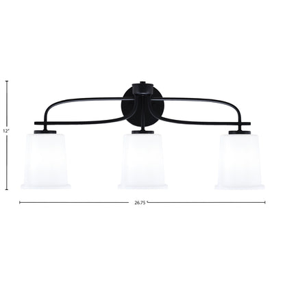 Toltec Cavella 3-Light Bath Bar | Modern Matte Black and White Opal Glass | Bathroom Vanity Lighting | 7.25 x 12 in | Model 3913-MB-5031