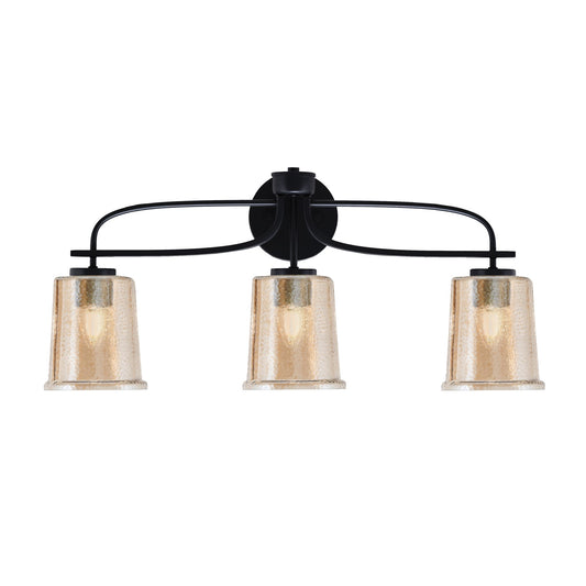 Toltec Cavella 3-Light Bath Bar | Modern Matte Black and Amber Bubble Glass | Bathroom Vanity Lighting | 7.25 x 12 in | Model 3913-MB-5033