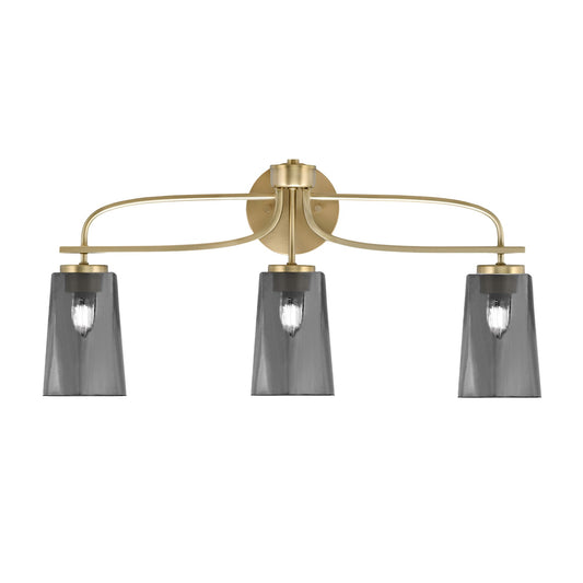 Toltec Cavella 12.5in 3-Light Bath Bar | Modern New Age Brass Steel and Smoke Bubble Glass | Bathroom Vanity | 7 x 12.5 in | Model 3913-NAB-262