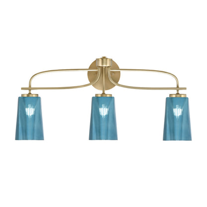 Toltec Cavella 3-Light Bath Bar | Modern New Age Brass and Blue Gradient Glass | Bathroom Vanity Light | 7 x 12.5 in | Model 3913-NAB-265