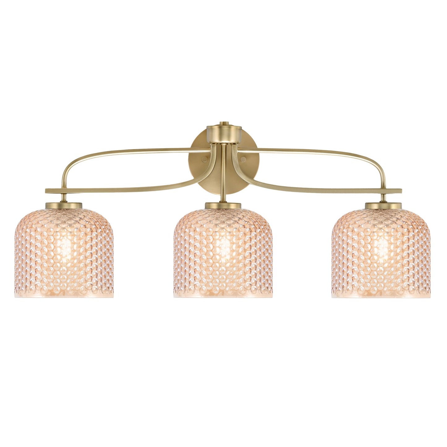 Toltec Cavella 27.5in 3-Light Vanity Light | Transitional New Age Brass Steel and Amber Textured Glass | Bathroom Vanity | 27.5 x 7.75 x 11.25 in | Model 3913-NAB-4613