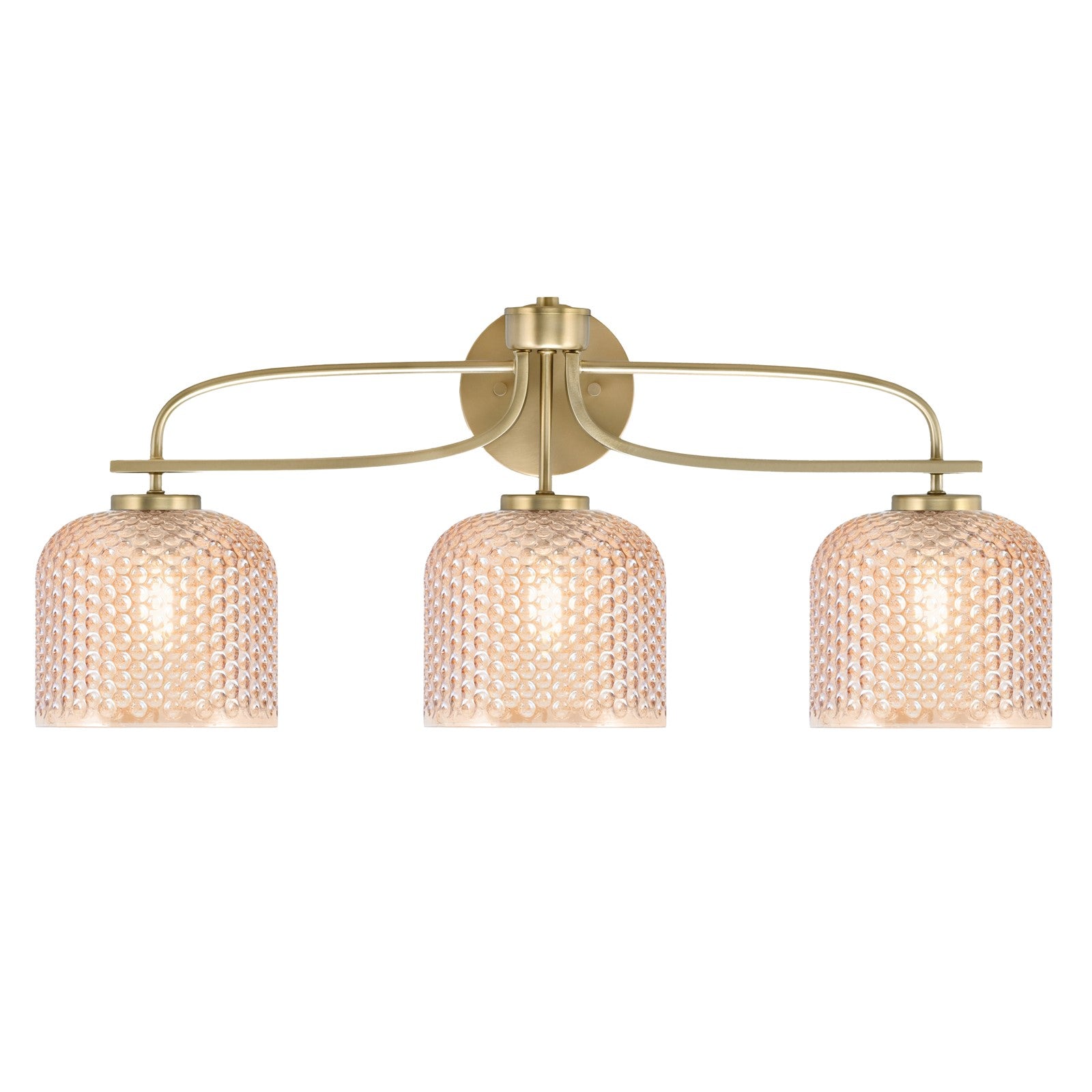 Toltec Cavella 27.5in 3-Light Vanity Light | Transitional New Age Brass Steel and Amber Textured Glass | Bathroom Vanity | 27.5 x 7.75 x 11.25 in | Model 3913-NAB-4613