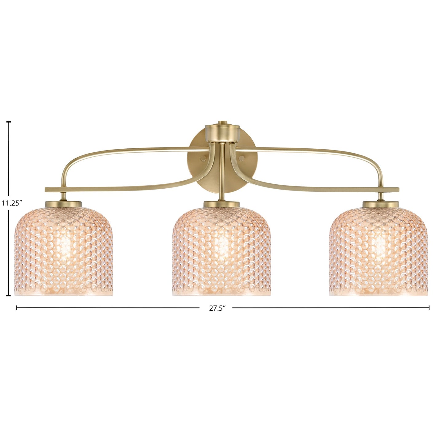 Toltec Cavella 27.5in 3-Light Vanity Light | Transitional New Age Brass Steel and Amber Textured Glass | Bathroom Vanity | 27.5 x 7.75 x 11.25 in | Model 3913-NAB-4613