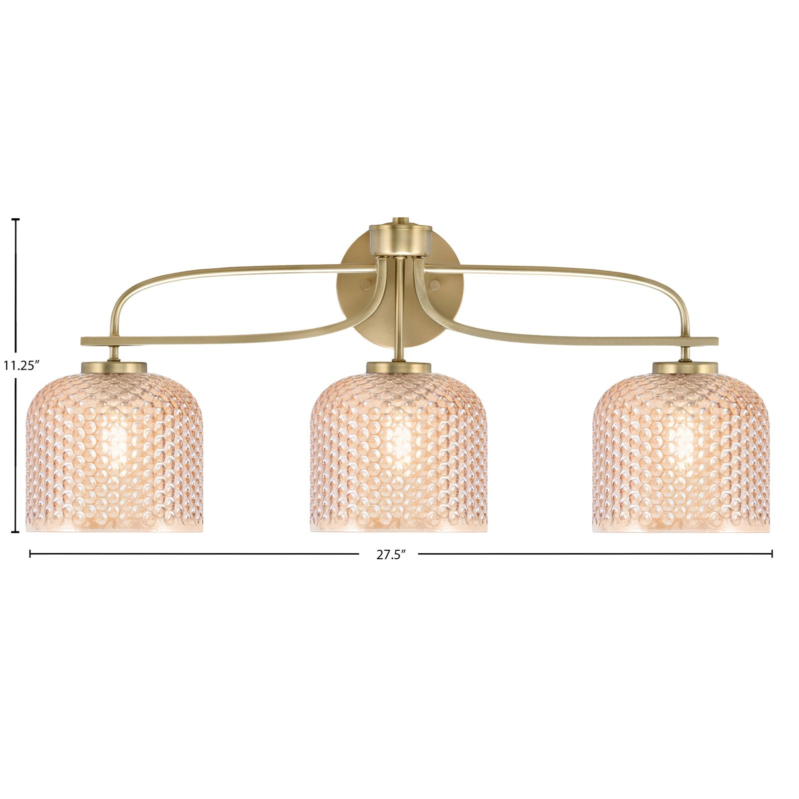 Toltec Cavella 27.5in 3-Light Vanity Light | Transitional New Age Brass Steel and Amber Textured Glass | Bathroom Vanity | 27.5 x 7.75 x 11.25 in | Model 3913-NAB-4613