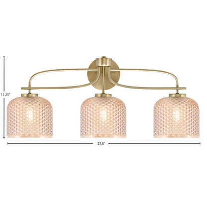 Toltec Cavella 27.5in 3-Light Vanity Light | Transitional New Age Brass Steel and Amber Textured Glass | Bathroom Vanity | 27.5 x 7.75 x 11.25 in | Model 3913-NAB-4613