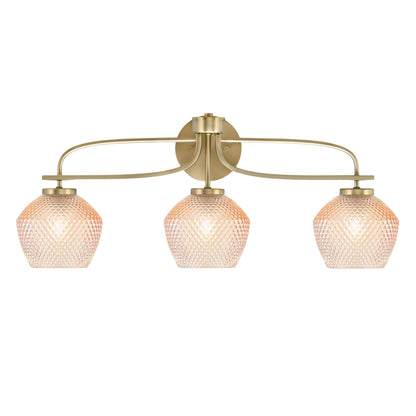 Toltec Cavella 31.5in 3-Light Bath Bar | New Age Brass Steel and Amber Textured Glass | Bathroom Vanity | 31.5 x 7.75 x 7.75 in | Model 3913-NAB-4623