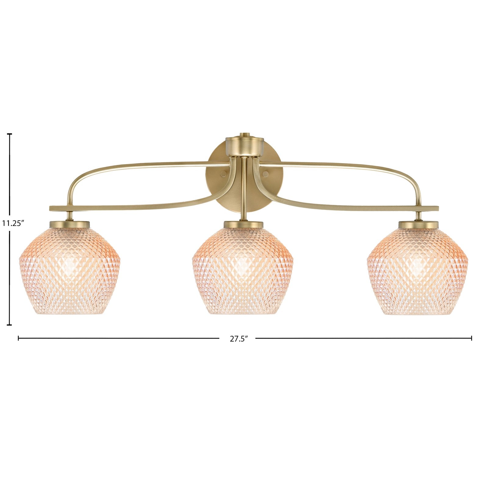 Toltec Cavella 31.5in 3-Light Bath Bar | New Age Brass Steel and Amber Textured Glass | Bathroom Vanity | 31.5 x 7.75 x 7.75 in | Model 3913-NAB-4623