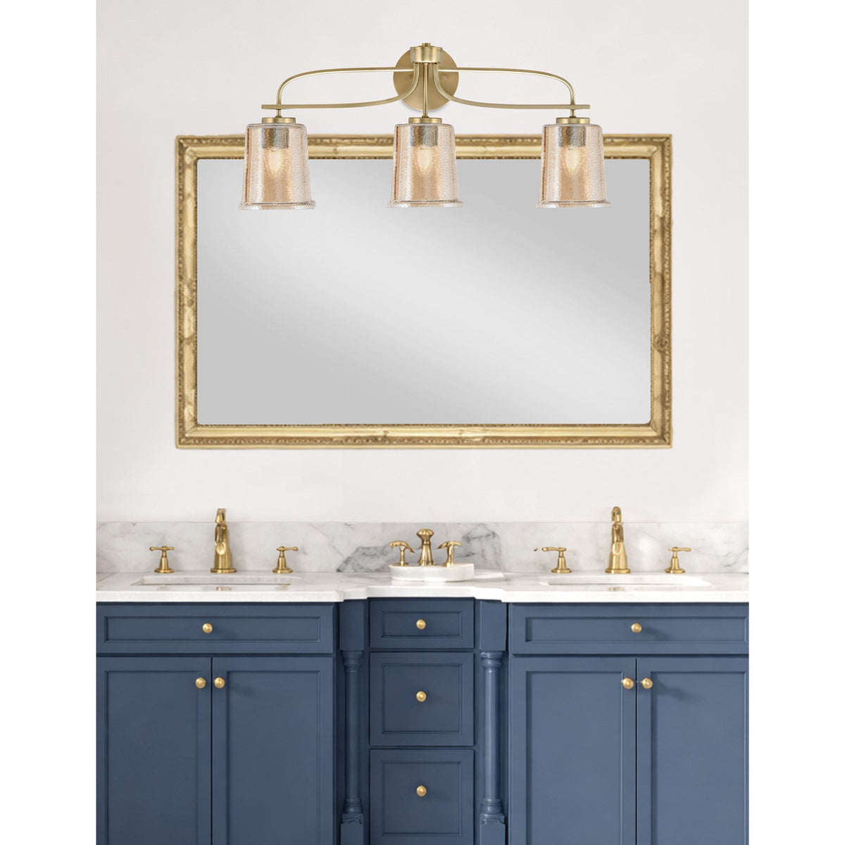 Toltec Cavella 3-Light Bath Bar | Modern New Age Brass and Amber Bubble Glass | Bathroom & Powder Room Vanity Light | 7.25 x 12 in | Model 3913-NAB-5033