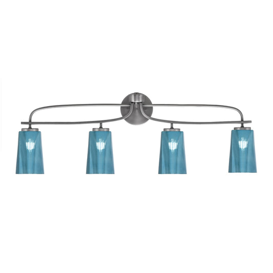 Toltec Cavella 4-Light Bath Bar | Modern Graphite Steel and Blue Gradient Glass | Bathroom Vanity & Powder Room | 7 x 12.5 in | Model 3914-GP-265