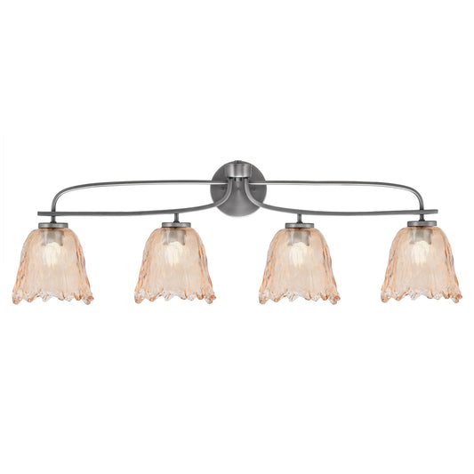 Toltec Cavella 12.5in 4-Light Bath Bar | Modern Graphite Steel and Amber Bubble Glass | Bathroom Vanity Light | 8.5 x 12.5 in | Model 3914-GP-4233