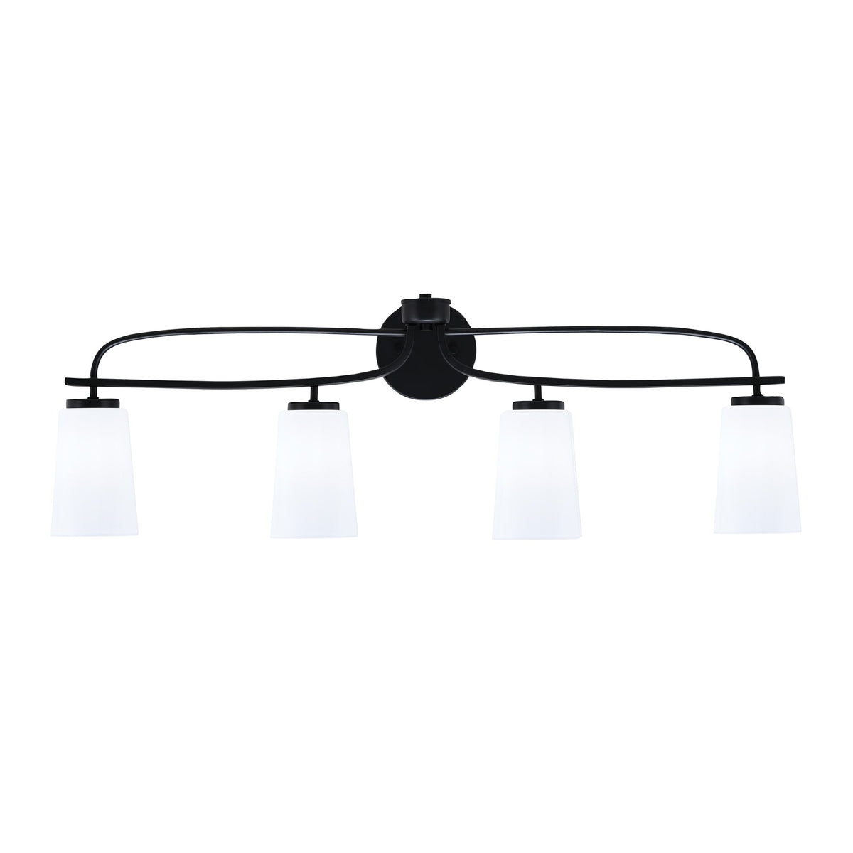 Toltec Cavella 12.5in 4-Light Bath Bar | Modern Matte Black Steel and White Opal Glass | Bathroom Vanity Light | 7 x 12.5 in | Model 3914-MB-261
