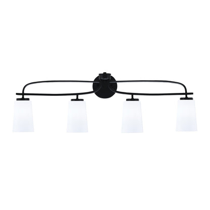 Toltec Cavella 12.5in 4-Light Bath Bar | Modern Matte Black Steel and White Opal Glass | Bathroom Vanity Light | 7 x 12.5 in | Model 3914-MB-261