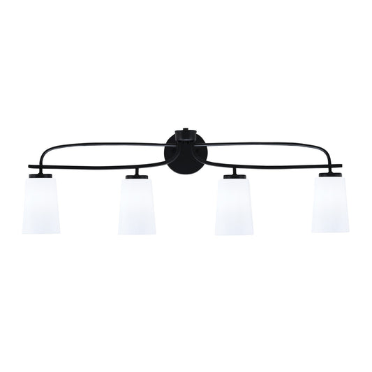 Toltec Cavella 12.5in 4-Light Bath Bar | Modern Matte Black Steel and White Opal Glass | Bathroom Vanity Light | 7 x 12.5 in | Model 3914-MB-261