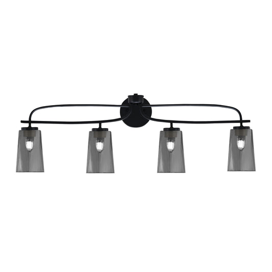 Toltec Cavella 12.5in 4-Light Bath Bar | Modern Matte Black Steel and Smoke Bubble Glass | Bathroom Vanity Light | 7 x 12.5 in | Model 3914-MB-262