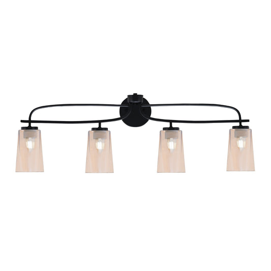 Toltec Cavella 12.5in 4-Light Bath Bar | Modern Matte Black Steel and Amber Gradient Glass | Bathroom Vanity | 7 x 12.5 in | Model 3914-MB-263