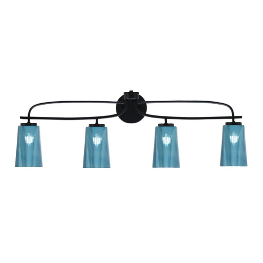 Toltec Cavella 12.5in 4-Light Bath Bar | Modern Matte Black Steel and Blue Gradient Glass | Bathroom Vanity | 7 x 12.5 in | Model 3914-MB-265