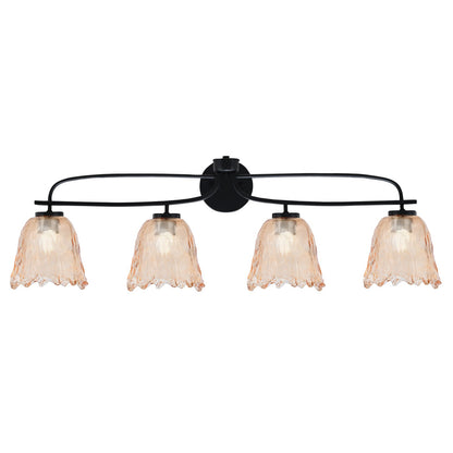 Toltec Cavella 32in 4-Light Bath Bar | Modern Matte Black and Amber Lava Glass | Bathroom Vanity & Powder Room | 8.5 x 12.5 in | Model 3914-MB-4233