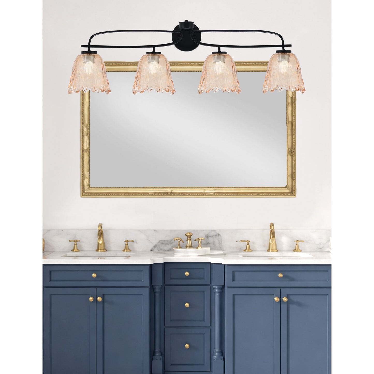Toltec Cavella 32in 4-Light Bath Bar | Modern Matte Black and Amber Lava Glass | Bathroom Vanity & Powder Room | 8.5 x 12.5 in | Model 3914-MB-4233
