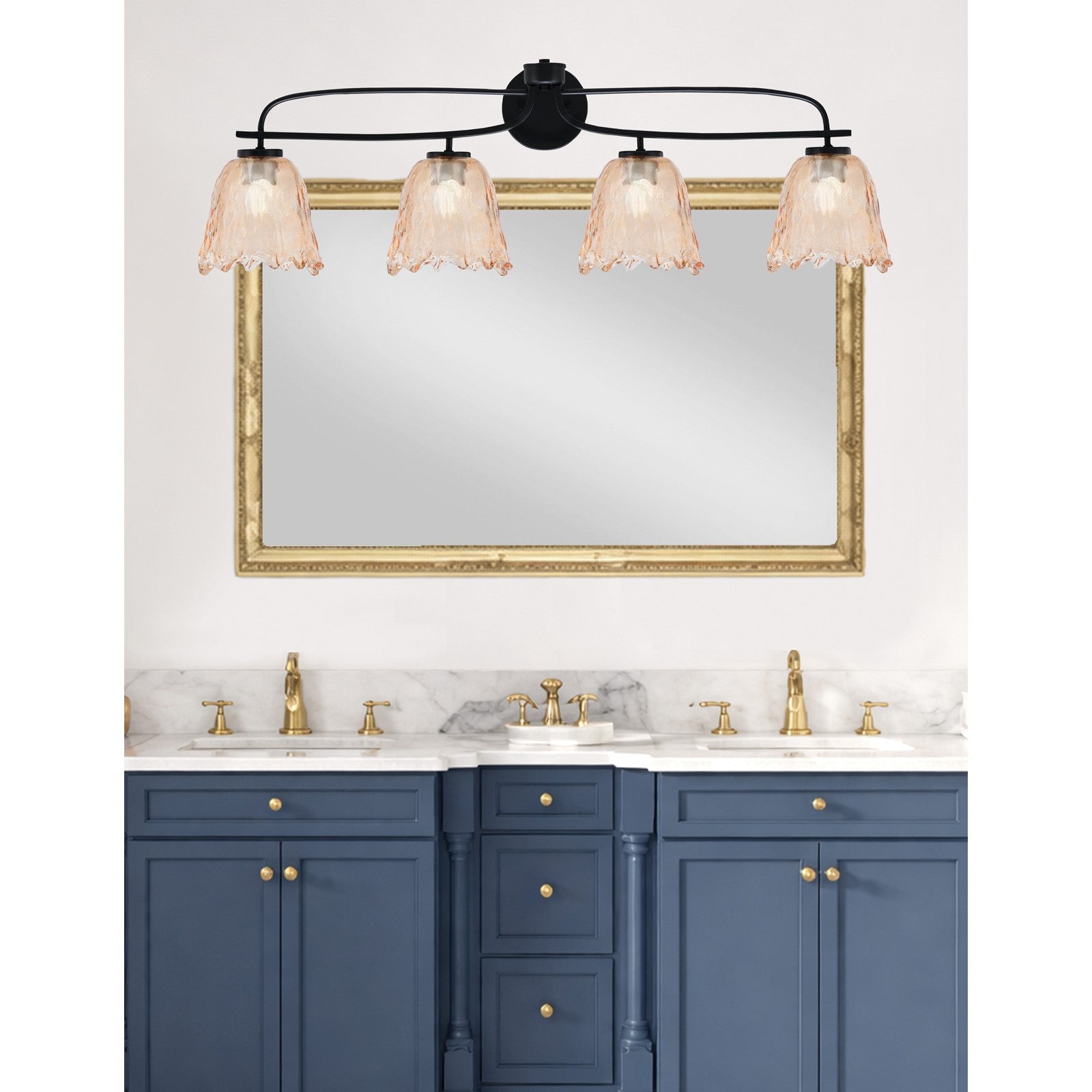 Toltec Cavella 32in 4-Light Bath Bar | Modern Matte Black and Amber Lava Glass | Bathroom Vanity & Powder Room | 8.5 x 12.5 in | Model 3914-MB-4233