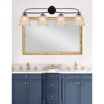 Toltec Cavella 32in 4-Light Bath Bar | Modern Matte Black and Amber Lava Glass | Bathroom Vanity & Powder Room | 8.5 x 12.5 in | Model 3914-MB-4233